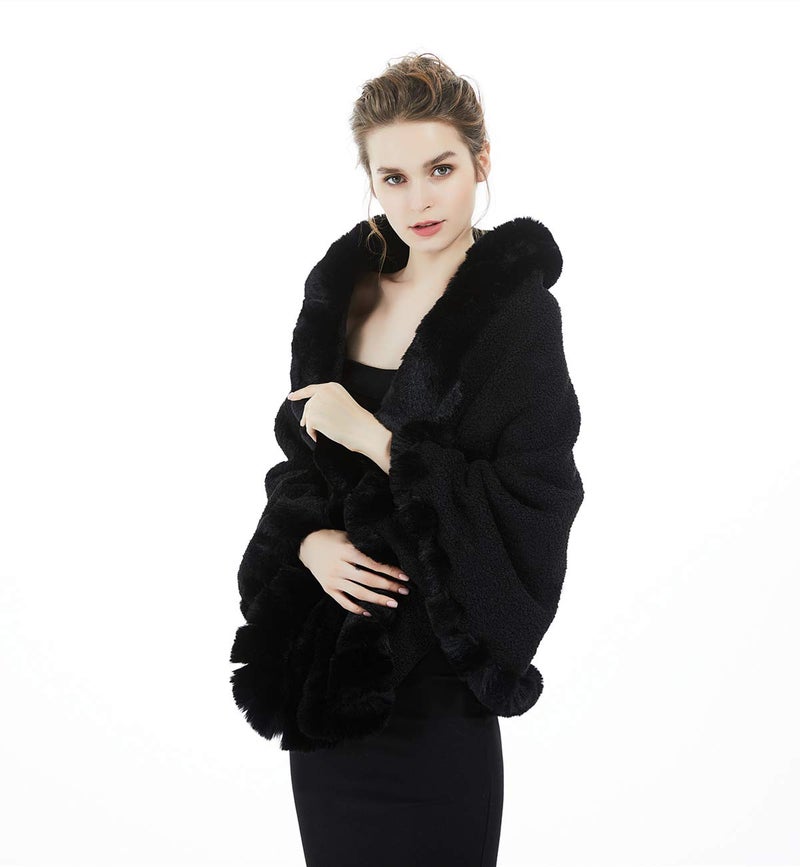 BEAUTELICATE Women Faux Fur Shawl Bridal Cape Wedding Faux Lambs Wool Shrug - Image 4